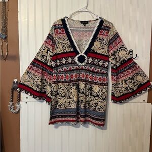 Melissa Paige Multicolor Boho Blouse with Bell Sleeves Size Lg